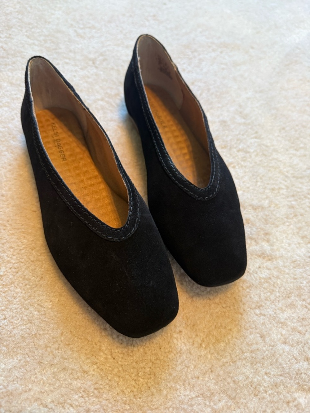 Kelsi Dagger Brooklyn Black Suede Leather Square-Toe Slip-On Ballet Flats 8.5